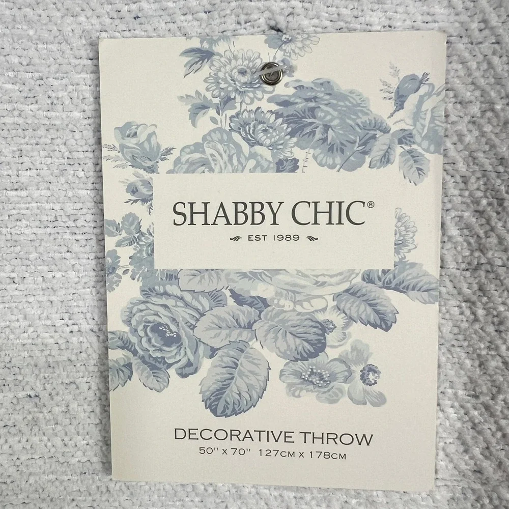Shabby Chic Decorative Throw Blanket White Blue Bows Accent 50